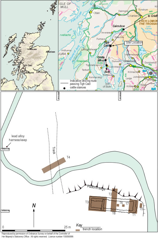 Site location and showing the indicative droving route passing Tigh Caol.