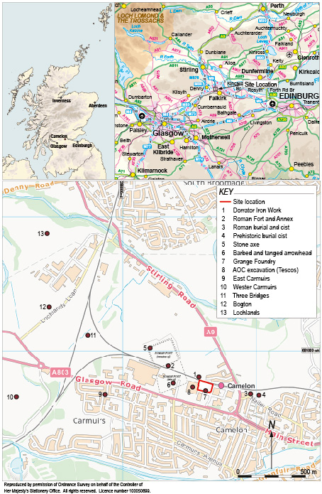 Location plan showing the Redbrae site in relation to Camelon Roman Fort