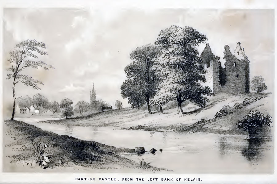 View of Partick Castle from the east side of the Kelvin, from A MacGeorge's Old Glasgow: the place and the people; from the Roman occupation to the eighteenth century 1880, 121